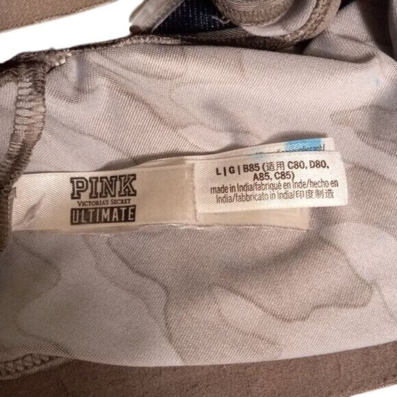 Pink Victorias Secret L Bra Camouflage Print Sports Elastic Band Stretch - Picture 7 of 8